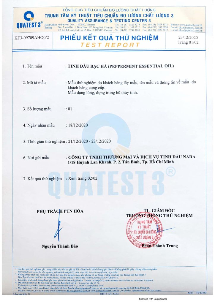 Kiểm định tinh dầu bạc hà