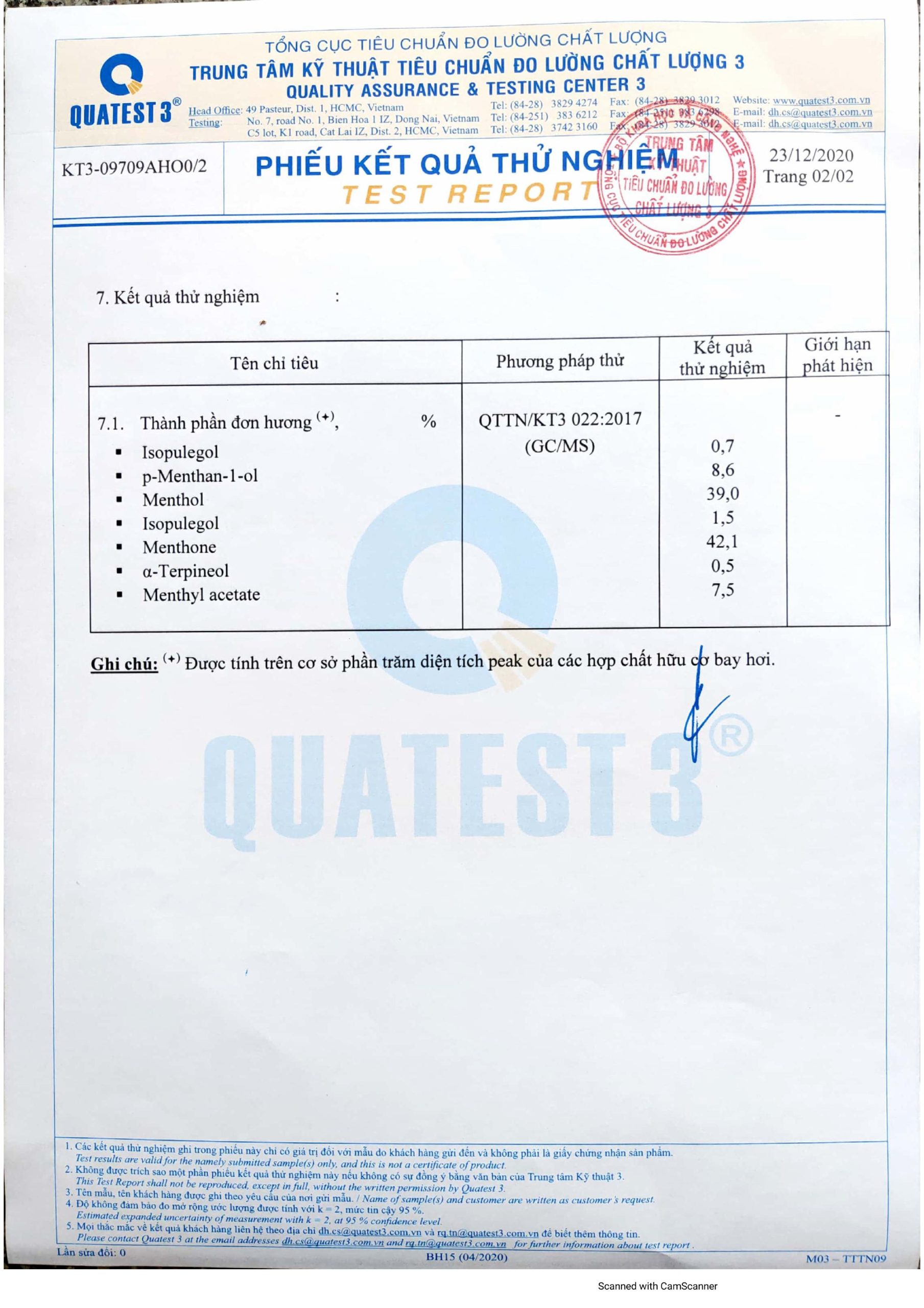 Kiểm định tinh dầu bạc hà