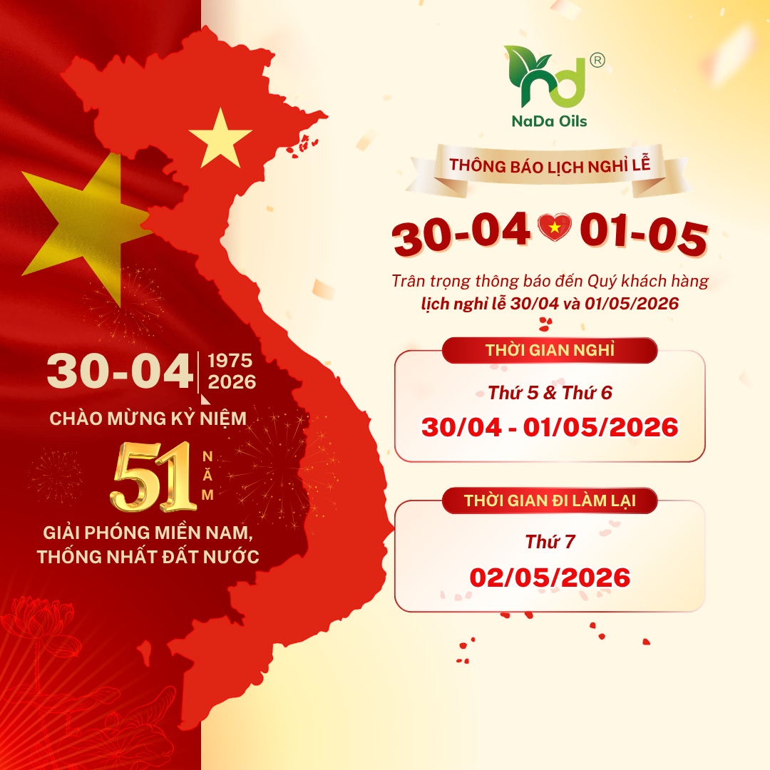 Thông báo lịch nghỉ lễ 30/04 & 01/05/2026 – NaDa Oils
